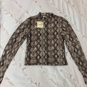 Olivia Rae Snake Skin Print Turtleneck Long Sleeve Shirt